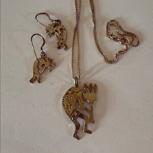 Sterling Silver Kokopelli Pendant and Earrings Set